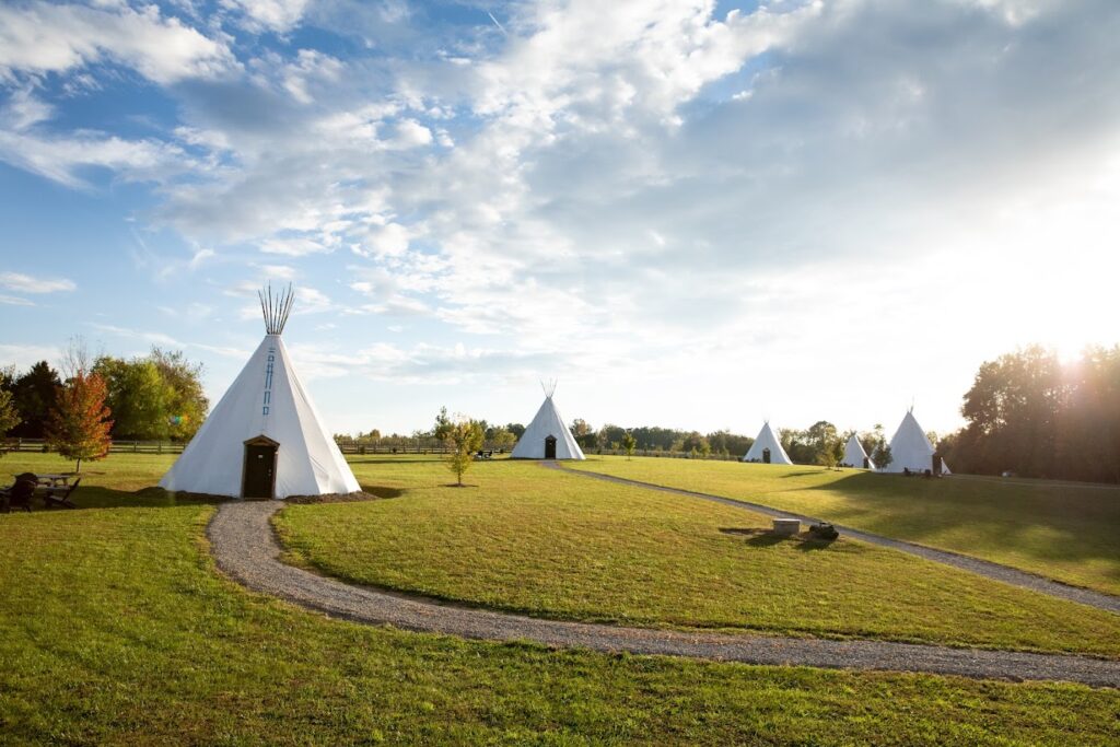 Sandy River Glamping Tents at sunset