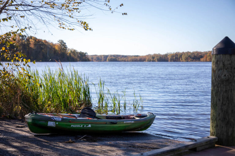 boat landing and kayak at sandy river