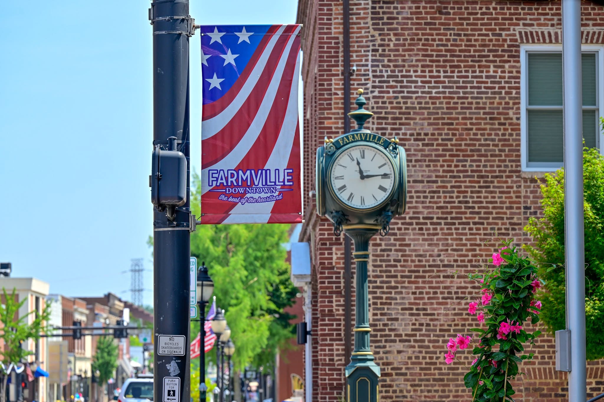 Downtown Farmville Flag and Clock